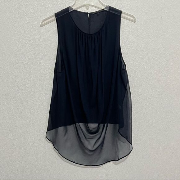 “Beautiful People LA” 100% Silk Navy Blue Sheer Sleeveless Draping Neck Top S - Picture 1 of 14